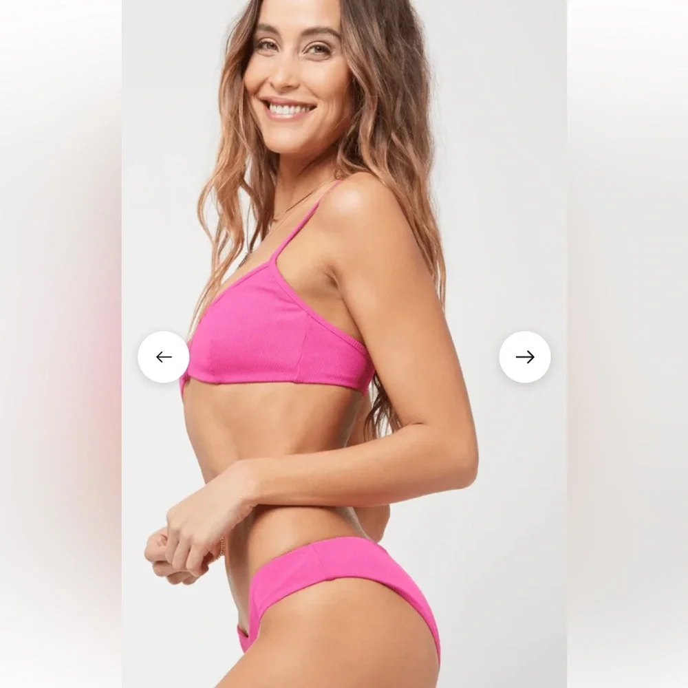 L*Space Sandy Ribbed Bikini Bottom Classic Bougainvillea X-Small‎ NWT